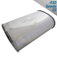 8" x 4" OVAL 14" LONG 2.25" O/C MEGAFLOW LUKEY STAINLESS STEEL UNIVERSAL MUFFLER (J627MN-430L)
