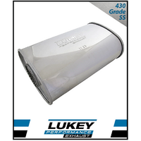 8" x 4" OVAL 14" LONG 2.25" O/C MEGAFLOW LUKEY STAINLESS STEEL UNIVERSAL MUFFLER (J627MN-430L)