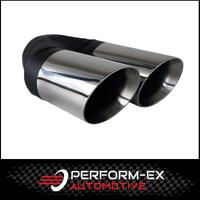 ANGLE CUT INNER CONE STAINLESS STEEL EXHAUST TIP - 2.25" INLET - TWIN 3" OUTLET (RHS)