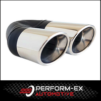 ANGLE CUT ROLLED INNER CONE STAINLESS STEEL EXHAUST TIP - 2.25" INLET - TWIN 3" OUTLET (LHS)