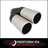 STRAIGHT CUT ROLLED IN STAINLESS STEEL EXHAUST TIP - 2.25" INLET - TWIN 3" OUTLET (9" LONG)
