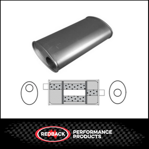 8" x 5" OVAL 14" LONG 2" O/C TURBO FLOW REDBACK UNIVERSAL MUFFLER (D527TBN)