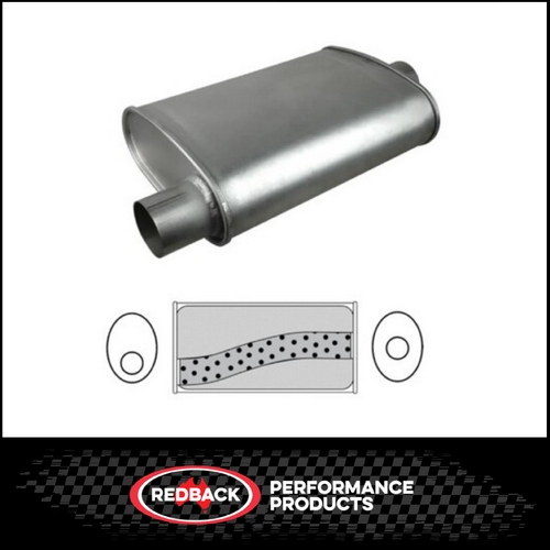 10" X 4" OVAL 14" LONG 2.25" O/C MEGA FLOW REDBACK UNIVERSAL MUFFLER NO SPIGOTS (F627MN)