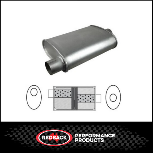 8" X 4" OVAL 14" LONG 2" O/C BAFFLED REDBACK UNIVERSAL MUFFLER (J527GPB)