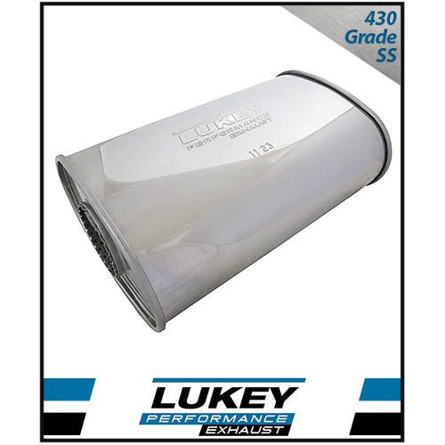 8" x 4" OVAL 14" LONG 2.25" O/C MEGAFLOW LUKEY STAINLESS STEEL UNIVERSAL MUFFLER (J627MN-430L)