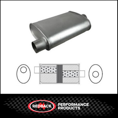 8" X 4" OVAL 16" LONG 2.25" O/O GLASS PACKED REDBACK UNIVERSAL MUFFLER (J636GPC)