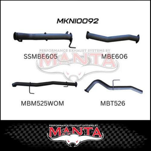 MANTA 3" TURBO BACK EXHAUST WITH NO CAT/NO MUFFLER FITS NISSAN NAVARA D23 NP300 2.3L TD 4CYL 2015-ON (SSMKNI0092)