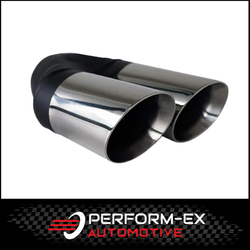 ANGLE CUT INNER CONE STAINLESS STEEL EXHAUST TIP - 2.5" INLET - TWIN 3" OUTLET (RHS)