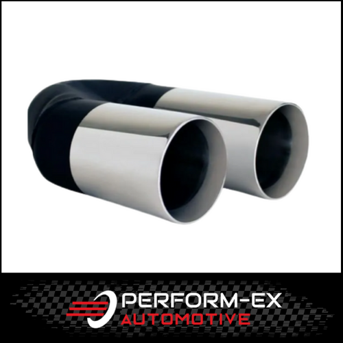 STRAIGHT CUT INNER CONE STAINLESS STEEL STEPPED EXHAUST TIP - 2.5" INLET - TWIN 3" OUTLET (9" LONG)