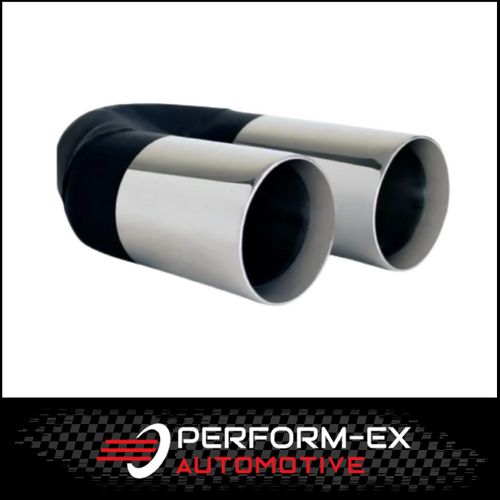 STRAIGHT CUT INNER CONE STAINLESS STEEL STEPPED EXHAUST TIP - 2.25" INLET - TWIN 3" OUTLET (9" LONG)