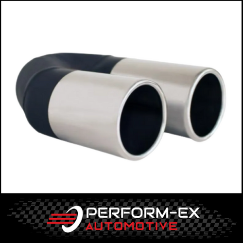 ROLLED IN STEPPED STAINLESS STEEL EXHAUST TIP - 2.25" INLET - TWIN 3" OUTLET (9" LONG)